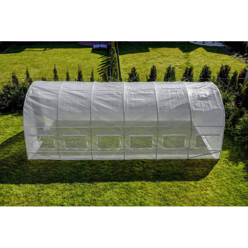 Садова теплиця 24 м² (8 х 3 х 2 м) з армованою плівкою UV-4, з вікнами, Прозора (Польща)