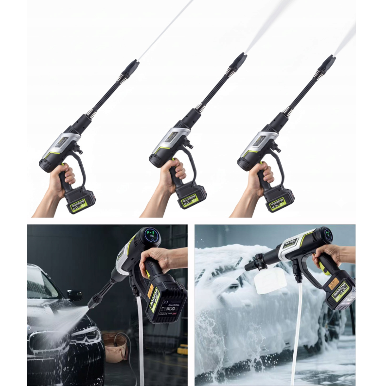 Акумуляторна мийка високого тиску Toolme TM280 PRO BRUSHLESS 450 Вт з алюмінієвою помпою, 2 АКБ 21В, піногенератор (Польща)