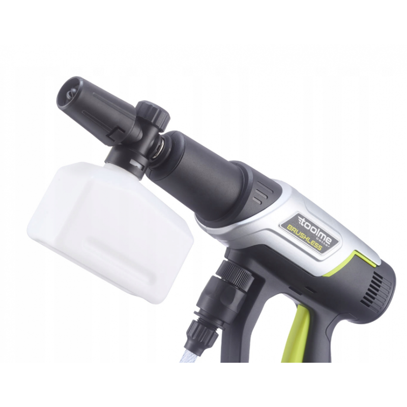 Акумуляторна мийка високого тиску Toolme TM280 PRO BRUSHLESS 450 Вт з алюмінієвою помпою, 2 АКБ 21В, піногенератор (Польща)