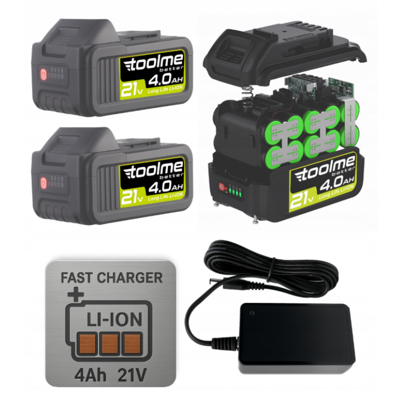 Акумуляторна мийка високого тиску Toolme TM280 PRO BRUSHLESS 450 Вт з алюмінієвою помпою, 2 АКБ 21В, піногенератор (Польща)