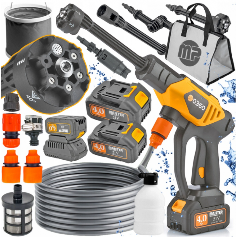 Акумуляторна мийка високого тиску MAJSTER PRO MP-0360 1000 Вт 60 бар, 2 АКБ 4Ah, піногенератор (Польща)