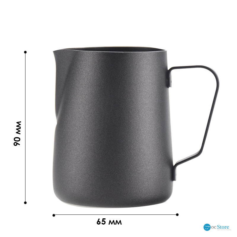 Питчер молочник для кофе Ecocoffeetools LH3560B с тефлоновым покрытием для взбивания молока с длинным носиком Black 350 мл