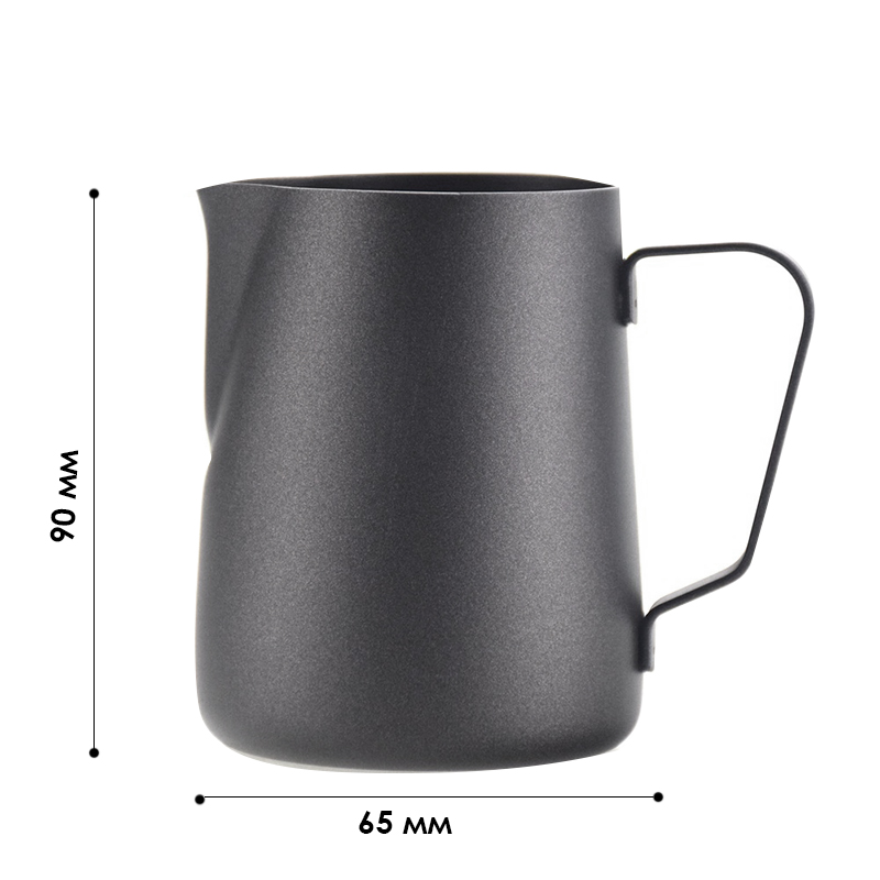 Питчер молочник для кофе Ecocoffeetools LH3560B с тефлоновым покрытием для взбивания молока с длинным носиком Black 350 мл