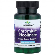 Хром піколінат, Chromium Picolinate, Swanson, 200 мкг, 100 веганських капсул