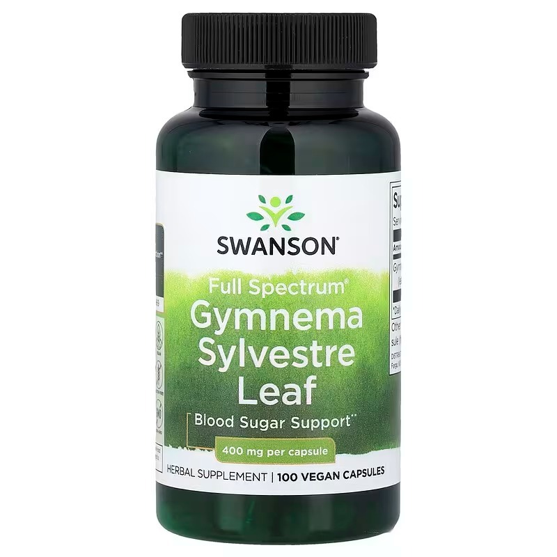 Джимнема Сільвестра, Gymnema Sylvestre Leaf, Swanson, листя, 400 мг, 100 веганських капсул