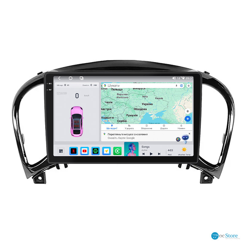 Штатная магнитола Lesko для Nissan Juke I Рестайлинг 2014-2019 экран 9" 4/64 QLED CarPlay 4G Wi-Fi GPS 360 Prime