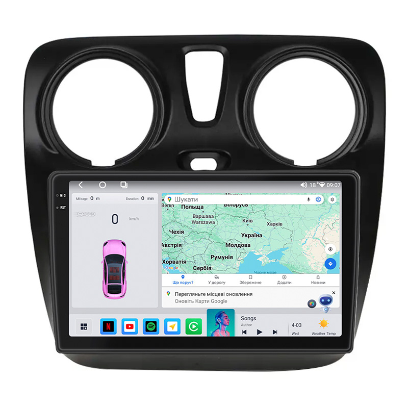 Штатная магнитола Lesko для Renault Sandero II Рестайлинг ver 3 2018-н.в экран 9" 4/64 QLED CarPlay 4G Wi-Fi GPS 360 Prime