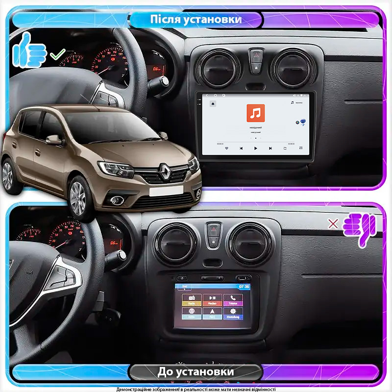 Штатная магнитола Lesko для Renault Sandero II Рестайлинг ver 3 2018-н.в экран 9" 4/64 QLED CarPlay 4G Wi-Fi GPS 360 Prime