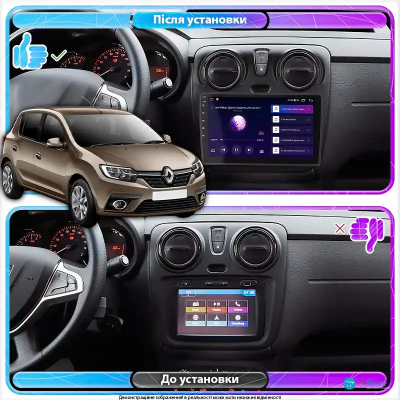 Штатная магнитола Lesko для Renault Sandero II Рестайлинг ver 3 2018-н.в экран 9" 4/64Gb 4G Wi-Fi GPS Top