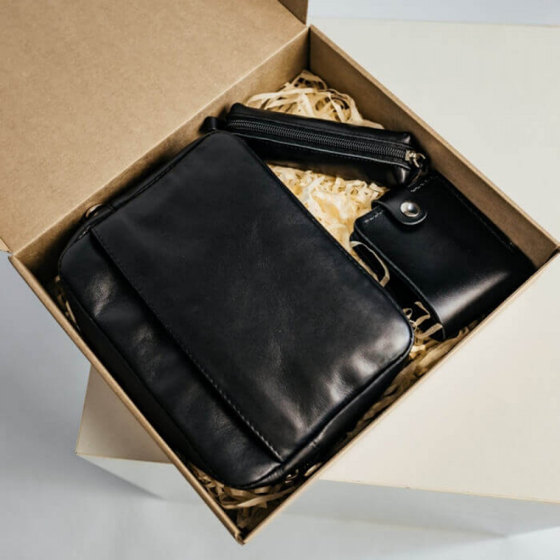 Жіночий набір ЦЕ ВСЕ ТОБІ з сумки Джорджія, гаманця Біфолд та ключниці в чорному кольорі