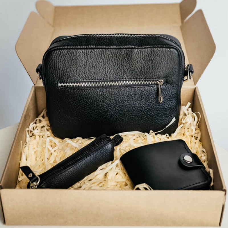 Жіночий набір ЦЕ ВСЕ ТОБІ з сумки Джорджія, гаманця Біфолд та ключниці в чорному кольорі