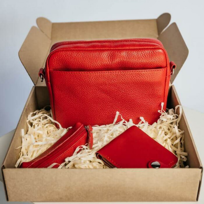 Жіночий набір ЦЕ ВСЕ ТОБІ з сумки Джорджія, гаманця Біфолд та ключниці в червоному кольорі