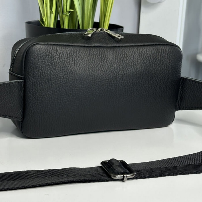 Чоловіча шкіряна чорна сумка на пояс бананка Кентукки