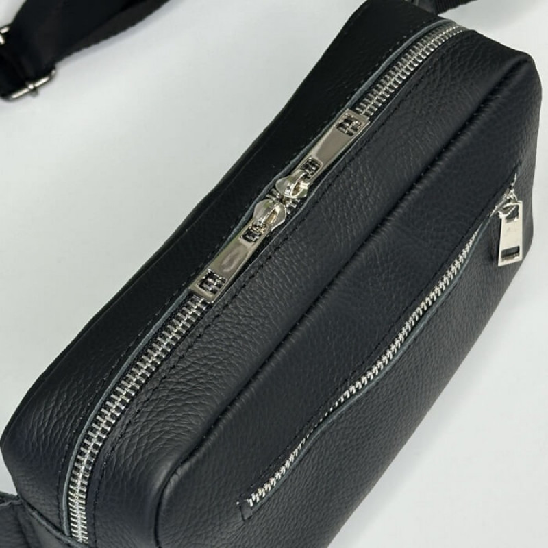 Чоловіча шкіряна чорна сумка на пояс бананка Кентукки