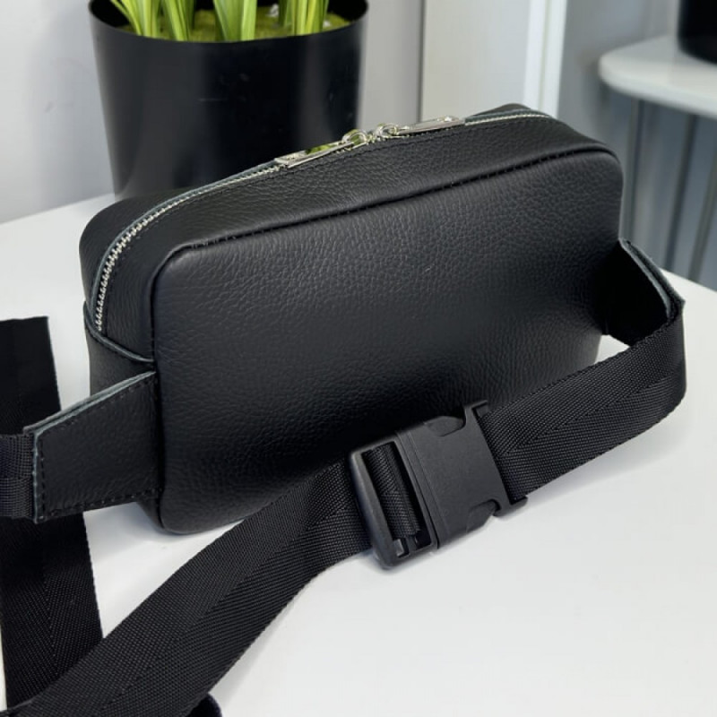 Чоловіча шкіряна чорна сумка на пояс бананка Кентукки