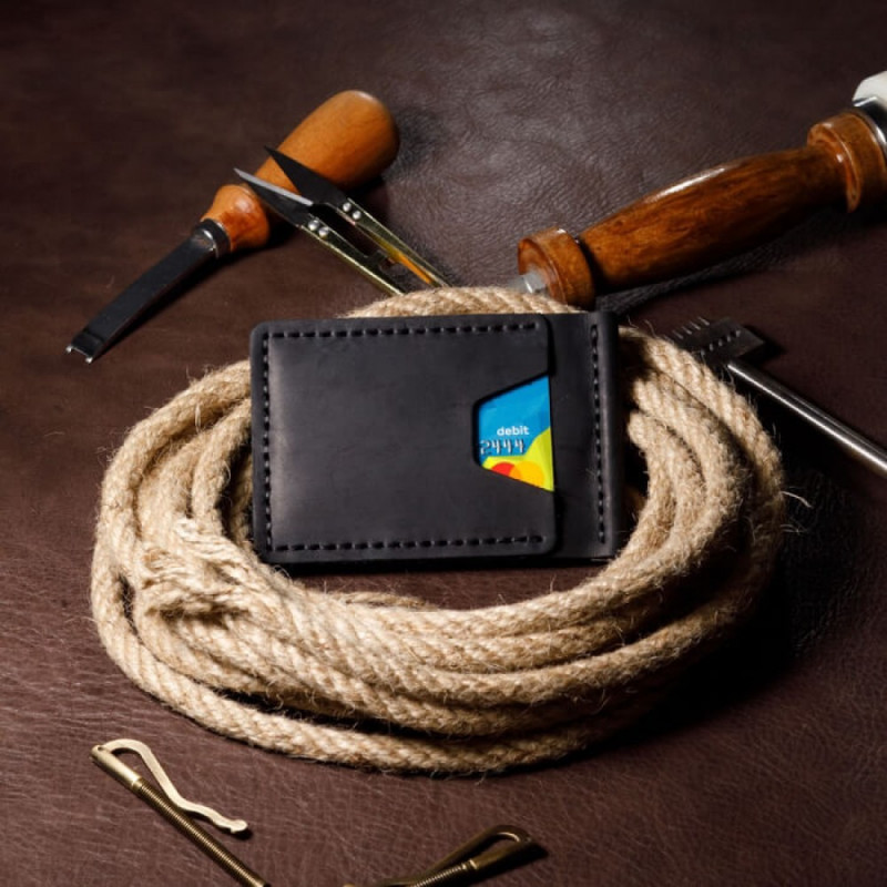 Затискач для грошей чорний Тризуб