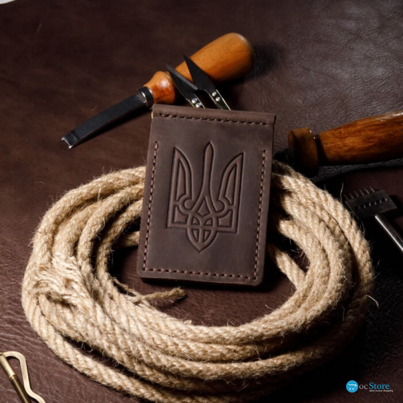 Затискач для грошей коричневий Тризуб