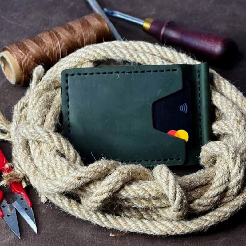 Затискач для грошей зелений Тризуб