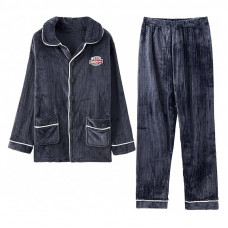 Комплект мужской пижамы CK-206 Dark Gray рубашка с длинным рукавом и штанами теплая 2XL