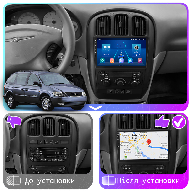 Штатная магнитола Lesko для Chrysler Voyager IV 2000-2004 экран 10" 2/32Gb Wi-Fi GPS Base