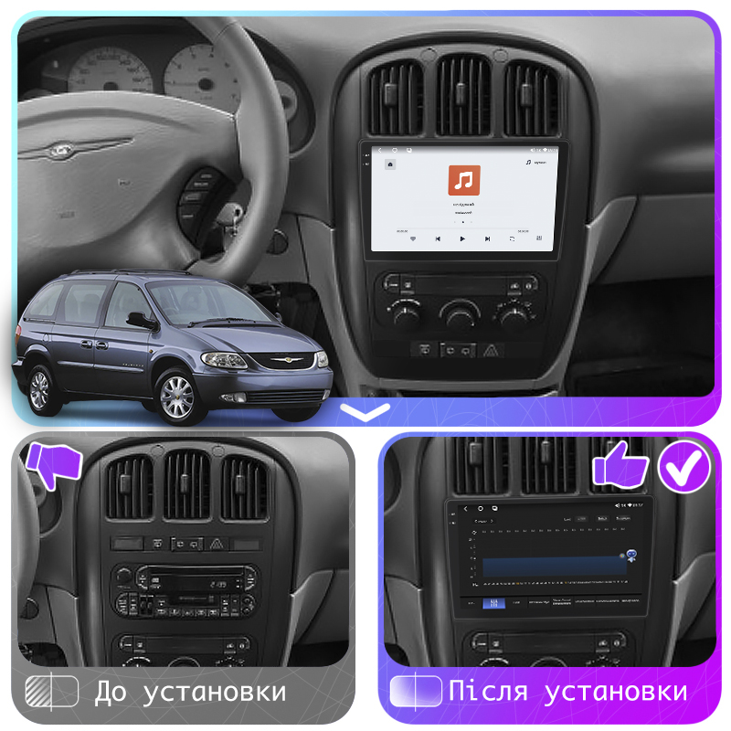 Штатная магнитола Lesko для Chrysler Voyager IV 2000-2004 экран 10" 4/64 QLED CarPlay 4G Wi-Fi GPS 360 Prime