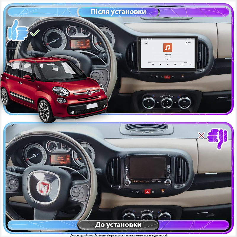 Штатная магнитола Lesko для Fiat 500L I 2012-2017 экран 10" 4/64 QLED CarPlay 4G Wi-Fi GPS 360 Prime