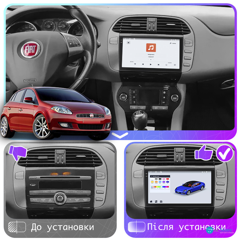 Штатная магнитола Lesko для Fiat Bravo II 2007-2014 экран 9" 4/64 QLED CarPlay 4G Wi-Fi GPS 360 Prime