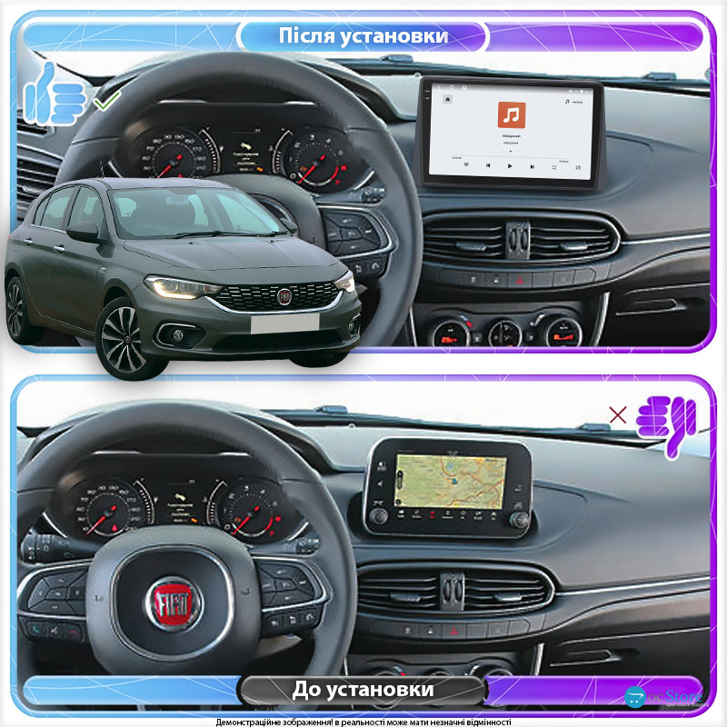 Штатная магнитола Lesko для Fiat Tipo 356 2015-2020 экран 9" 4/64 QLED CarPlay 4G Wi-Fi GPS 360 Prime