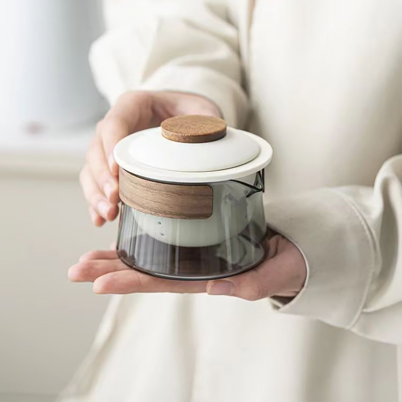 Дорожный чайный набор HR-068 заварник 240 ml стеклянный + 3 пиалы с чехлом White