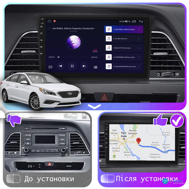 Штатная магнитола Lesko для Hyundai Sonata VII (LF) 2014-2017 экран 9" 4/64Gb CarPlay 4G Wi-Fi GPS Prime