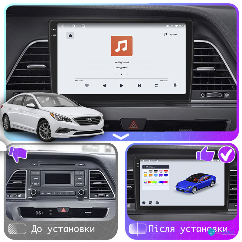 Штатная магнитола Lesko для Hyundai Sonata VII (LF) 2014-2017 экран 9" 4/64 QLED CarPlay 4G Wi-Fi GPS 360 Prime