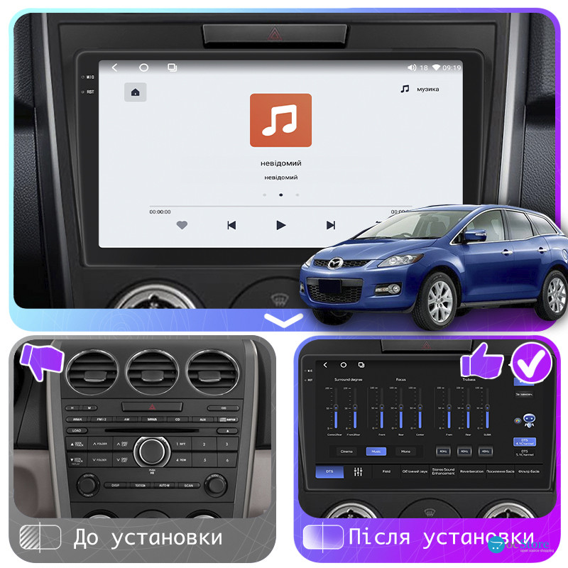 Штатная магнитола Lesko для Mazda CX-7 I 2006-2009 экран 9" 4/64 QLED CarPlay 4G Wi-Fi GPS 360 Prime