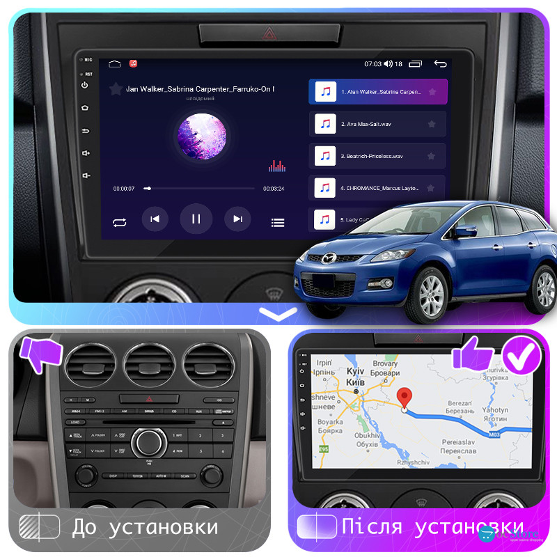 Штатная магнитола Lesko для Mazda CX-7 I Рестайлинг 2009-2012 экран 9" 2/32Gb CarPlay 4G Wi-Fi GPS Prime