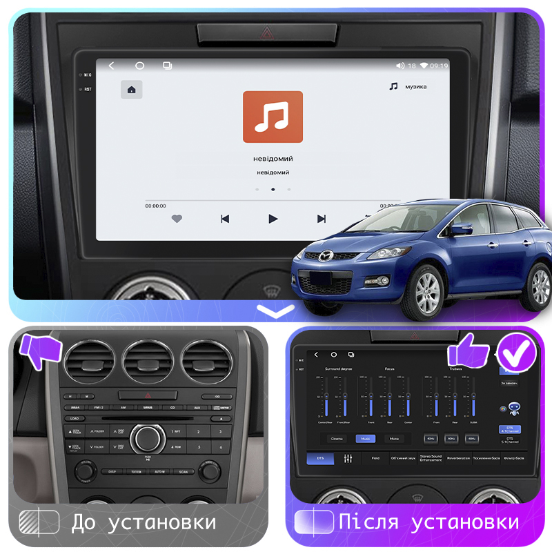 Штатная магнитола Lesko для Mazda CX-7 I Рестайлинг 2009-2012 экран 9" 4/64 QLED CarPlay 4G Wi-Fi GPS 360 Prime
