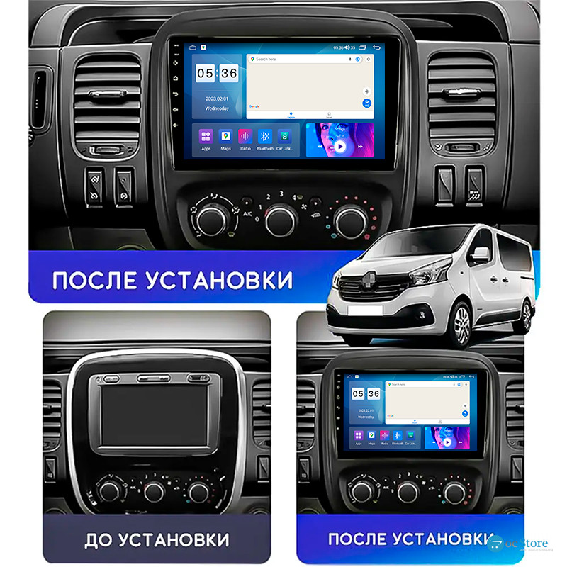 Штатная магнитола Lesko для Renault Trafic III 2014-2021 экран 9" 2/32Gb CarPlay 4G Wi-Fi GPS Prime