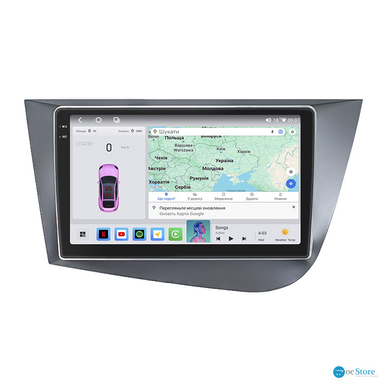 Штатная магнитола Lesko для SEAT Leon II Рестайлинг 2009-2012 экран 9" 4/64 QLED CarPlay 4G Wi-Fi GPS 360 Prime