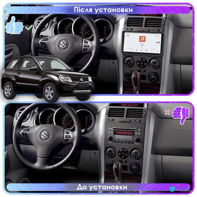 Штатная магнитола Lesko для Suzuki Grand Vitara III Рестайлинг 2 2012-2015 экран 9" 4/64 QLED CarPlay 4G Wi-Fi GPS 360 Prime