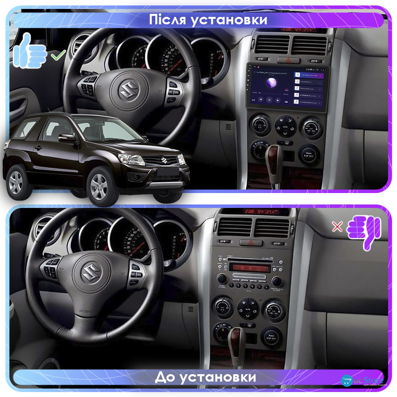 Штатная магнитола Lesko для Suzuki Grand Vitara III Рестайлинг 2 2012-2015 экран 9" 2/32Gb 4G Wi-Fi GPS Top