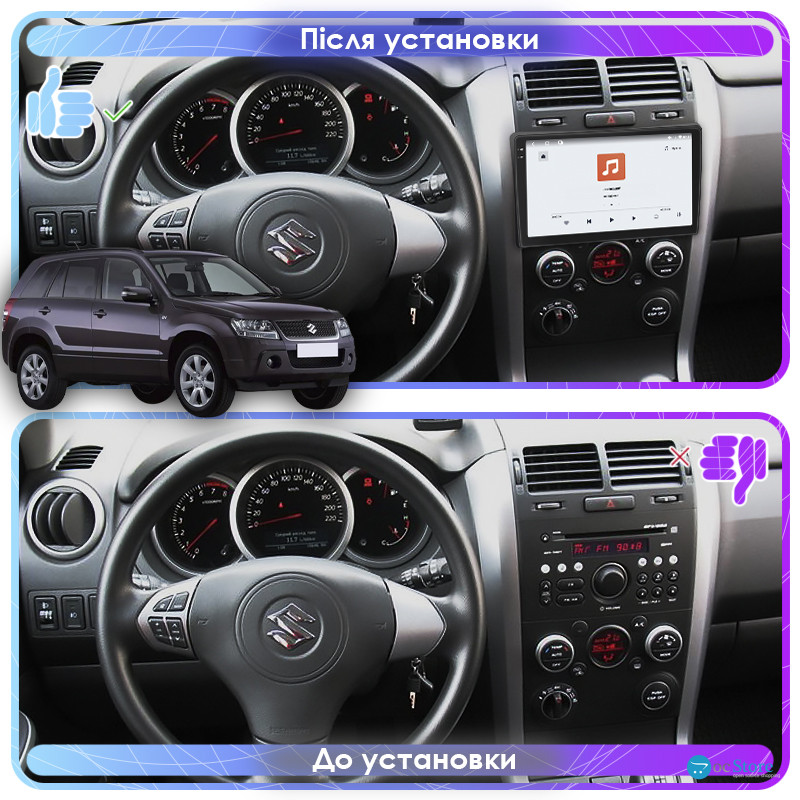 Штатная магнитола Lesko для Suzuki Grand Vitara III Рестайлинг 2008-2012 экран 9" 4/64 QLED CarPlay 4G Wi-Fi GPS 360 Prime