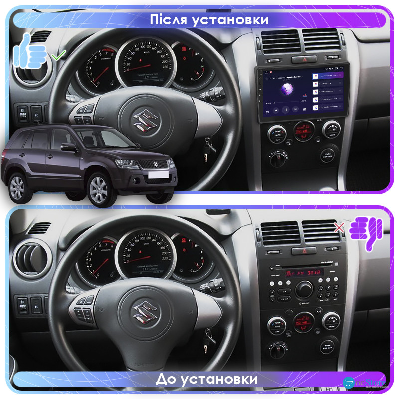 Штатная магнитола Lesko для Suzuki Grand Vitara III Рестайлинг 2008-2012 экран 9" 4/64Gb 4G Wi-Fi GPS Top