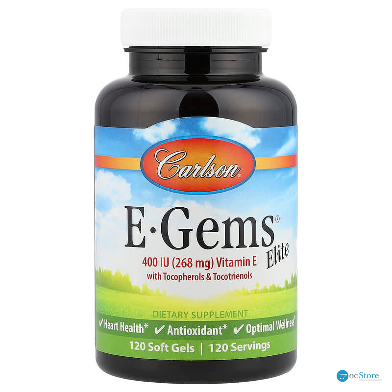 Вітамін Е, E-Gems, Elite, Vitamin E, Carlson, з токоферолами та токотрієнолами, 120 гелевих капсул