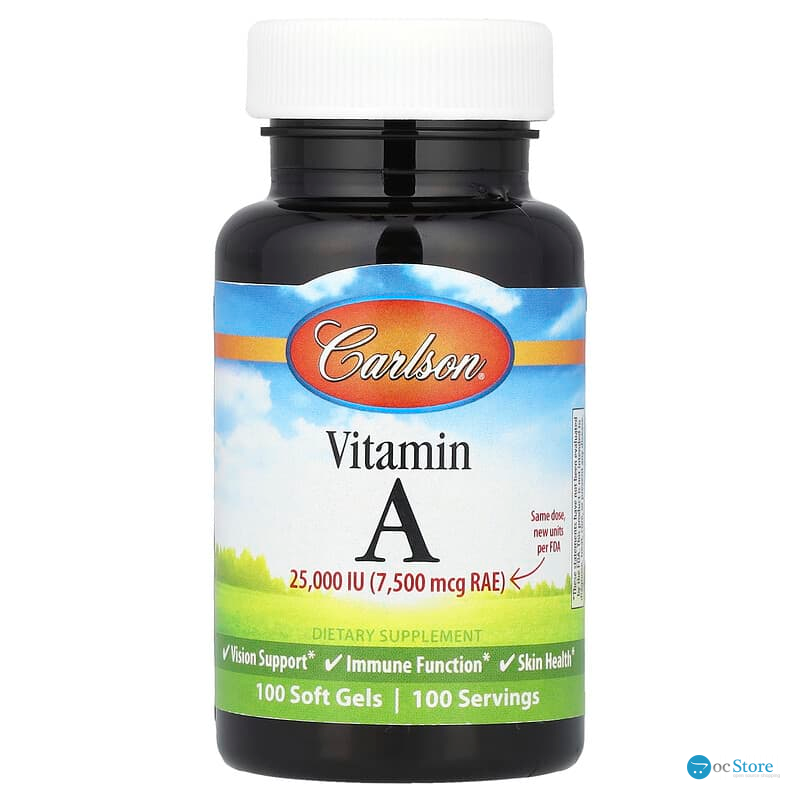 Вітамін А, Vitamin A, Carlson, 7500 мкг RAE (25 000 МО), 100 гелевих капсул