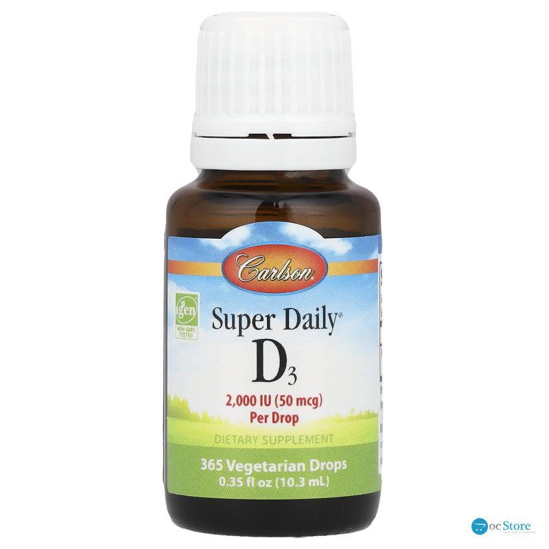 Вітамін D3, Super Daily D3, Carlson, 50 мкг (2000 МО), 10,3 мл