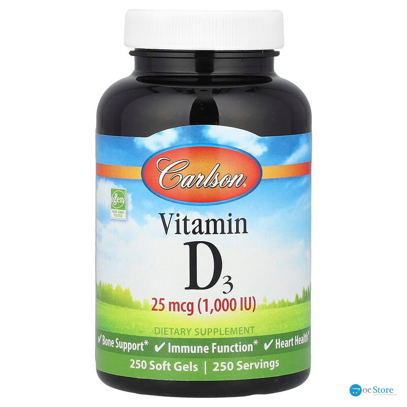 Вітамін D3, Vitamin D3, Carlson, 1000 МО (25 мкг), 250 гелевих капсул