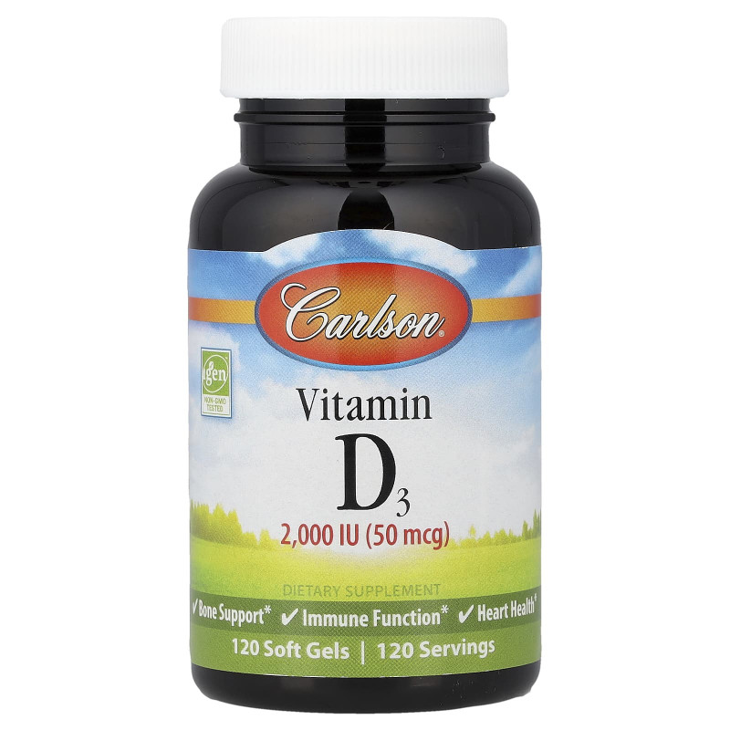 Вітамін D3, Vitamin D3, Carlson, 2000 МО (50 мкг), 120 гелевих капсул