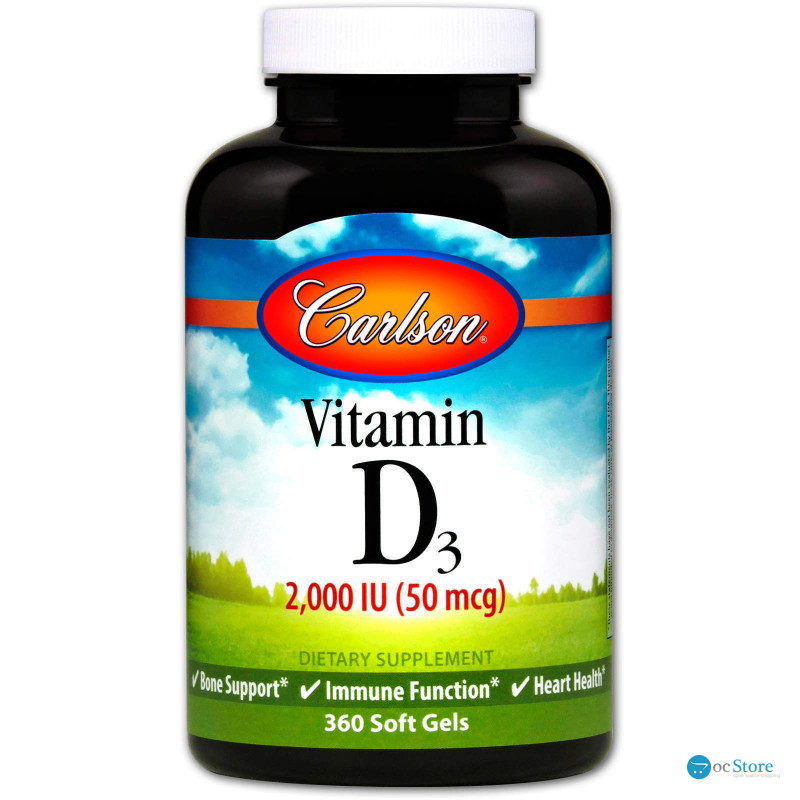 Вітамін D3, Vitamin D3, Carlson, 2000 МО (50 мкг), 360 гелевих капсул