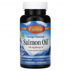 Олія лосося, Омега-3, Omega-3 Enriched Salmon Oil, Carlson, норвезька, 250 мг, 50 гелевих капсул