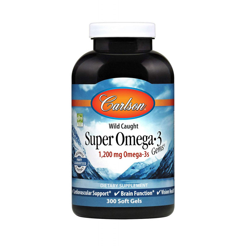 Омега-3, риб'ячий жир, Super Omega-3 Gems, Carlson, 600 мг, 300 гелевих капсул
