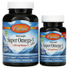 Риб'ячий жир, Super Omega 3, Carlson, з дикої природи, 100+30 гелевих капсул