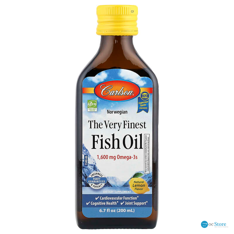 Риб'ячий жир вищої якості, The Very Finest Fish Oil, Carlson, норвезький, лимон, 1600 мг, 200 мл